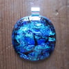 Handmade dichroic glass cabochon pendant or ring - Royal Teal Ripple