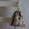 Pretty Lined Patchwork Drawstring Bag 