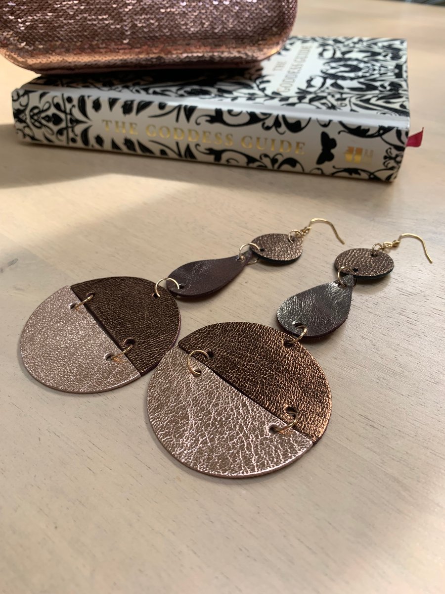 Metallic leather dangle earrings free gift wrap 