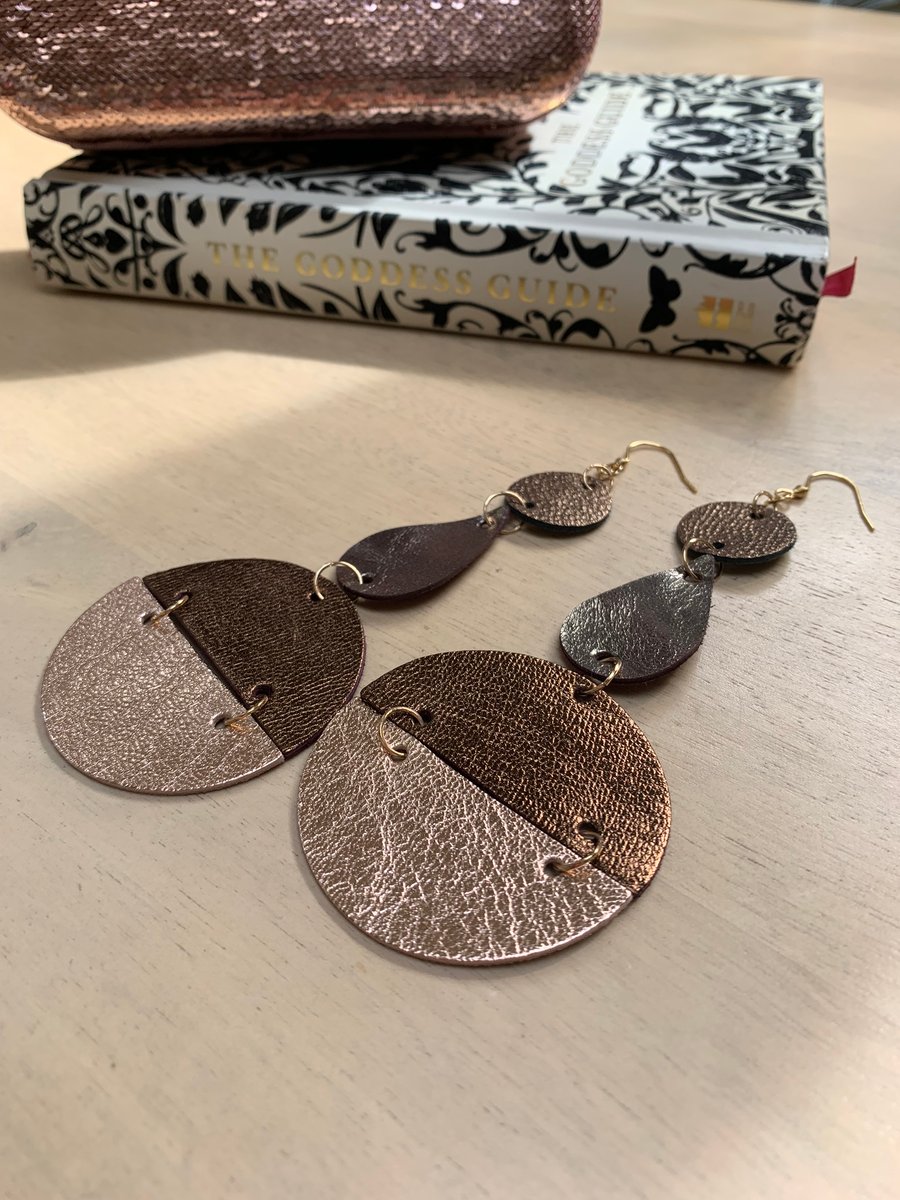 Metallic hot sale leather earrings