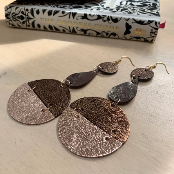 Metallic leather dangle earrings free gift wrap 