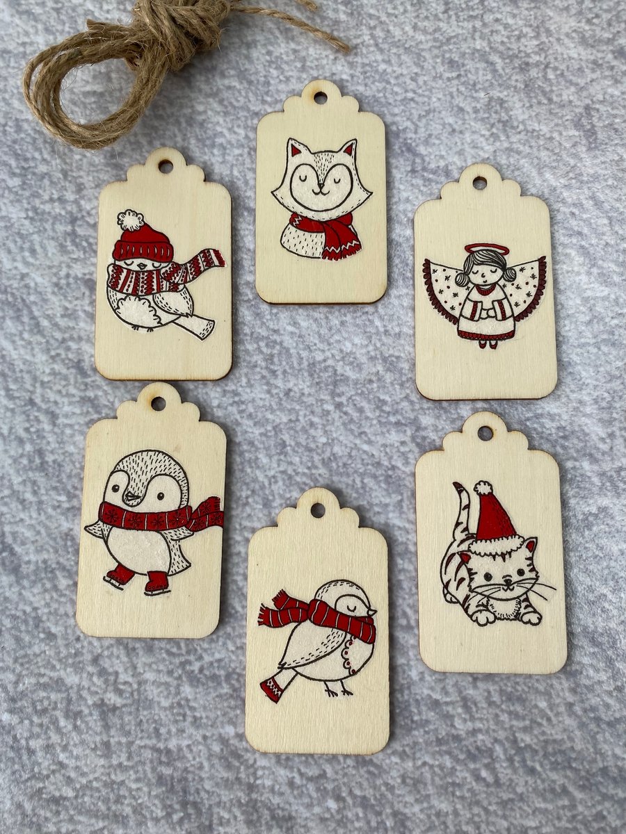 Set of cute animal themed children's wooden gift tags