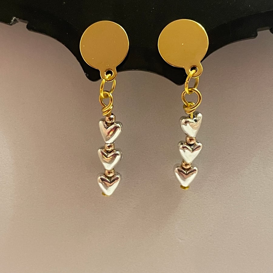 Heart Charm Earrings, Gold and Silver Tone