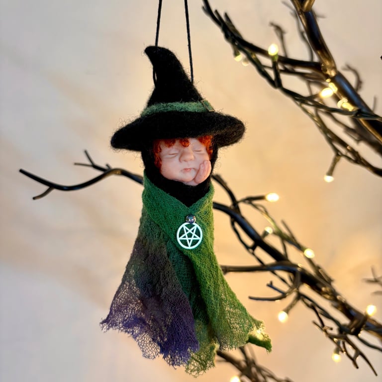 Witch, polymer clay Witchling, needle felted baby witch, ooak sculpture