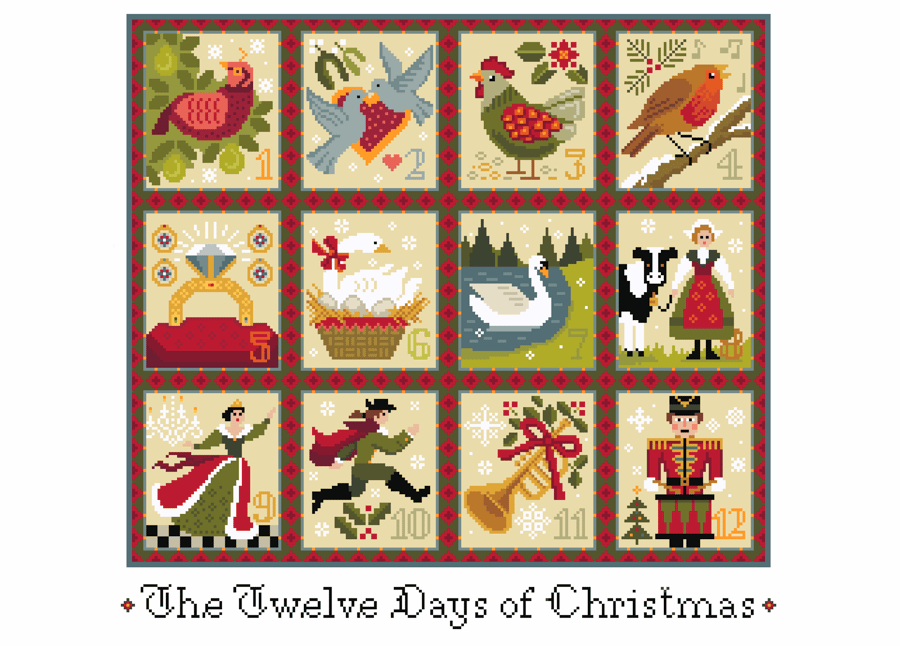 094 - Cross Stitch pattern 12 days of Christmas carol, complete