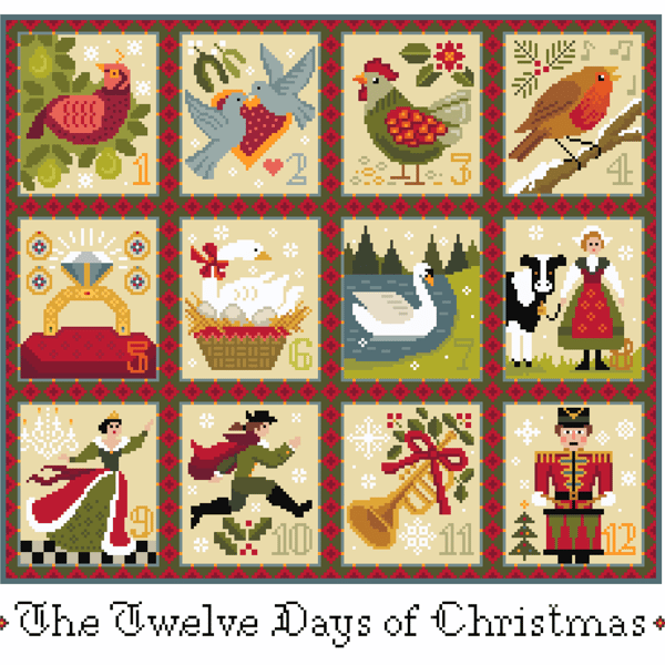 094 - Cross Stitch pattern 12 days of Christmas carol, complete