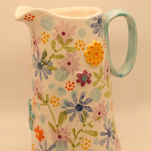 Tall Floral Ceramic Jug