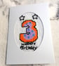Hand stitched age three birthday card featuring a colourful cross stitch - Image 3