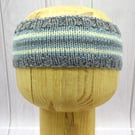 Hand Knitted Toddler Headband Grey Blue and Cream Cashmere Merino 12–36 Months