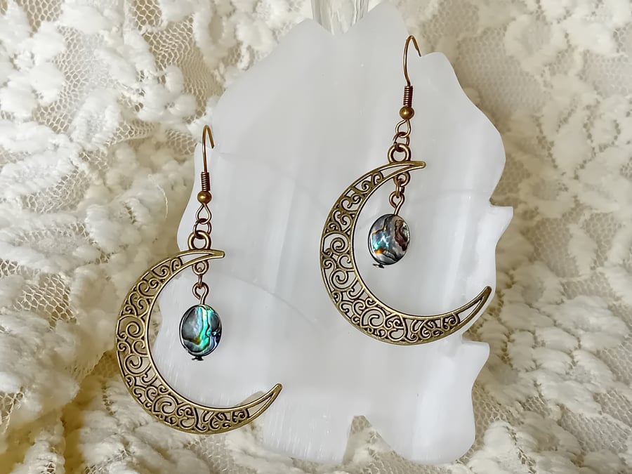Abalone Moon Earrings