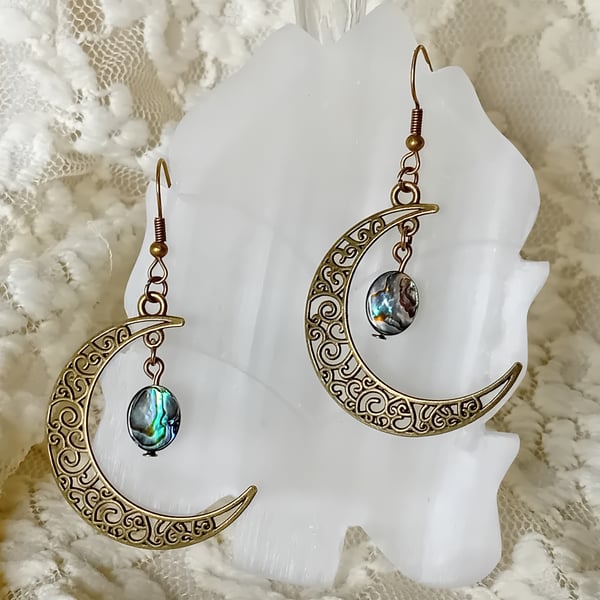 Abalone Moon Earrings