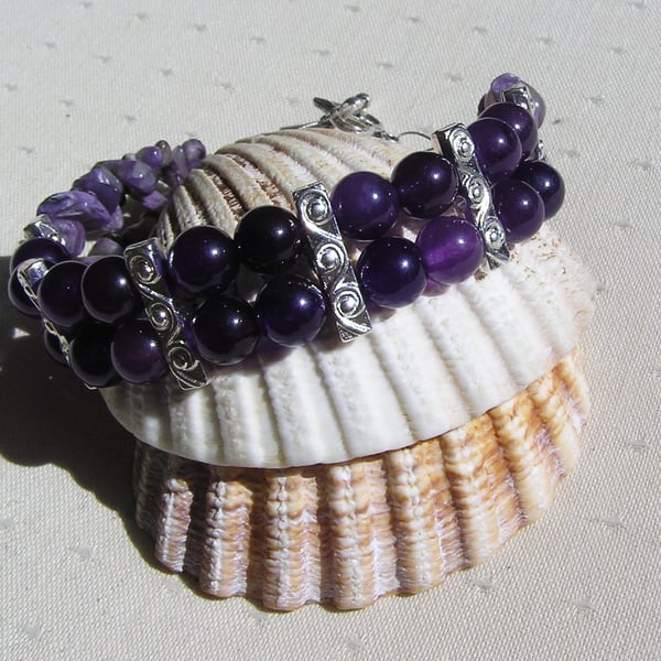 Purple Amethyst & Violet Charoite Gemstone Crystal Beaded Bracelet