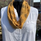 Upcycled Tree of Life Infinity Scarf - Mustard & Brown Cowl
