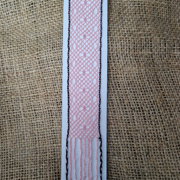 Bobbin Lace Bookmark in Pink and Black