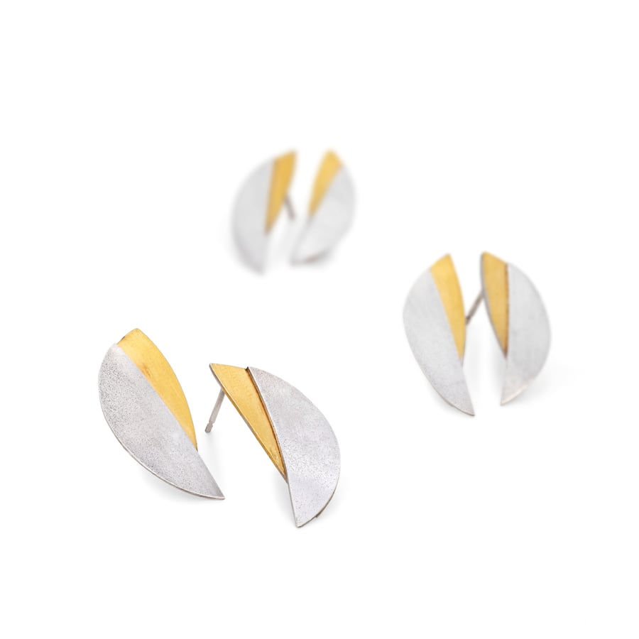 Esperanza by Fedha - sterling silver and Keum Boo domed, overlaid stud earrings