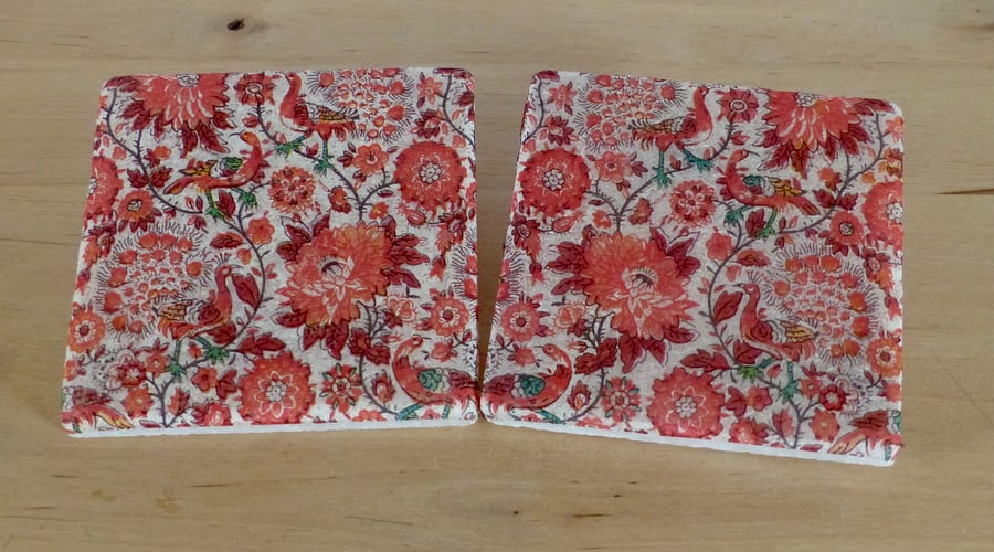 Marble 'Red Floral' Coasters