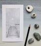 Jetty original etching print moon over the ocean summer evening at the seaside 