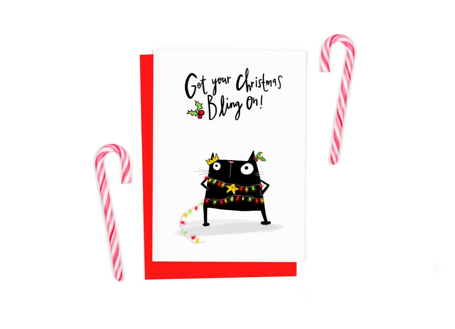Black cat Christmas card