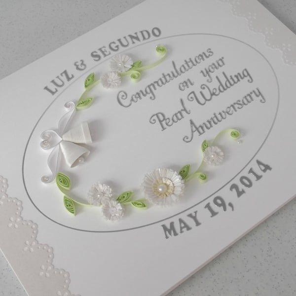 Handmade 30th pearl wedding anniversary card