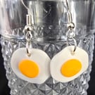 Polymer clay sweets fried egg earrings on silver plated earhooks