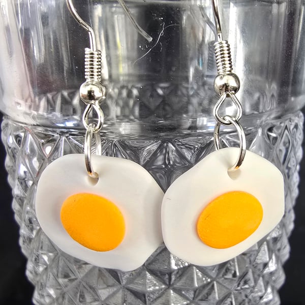 Polymer clay sweets fried egg earrings on silver plated earhooks