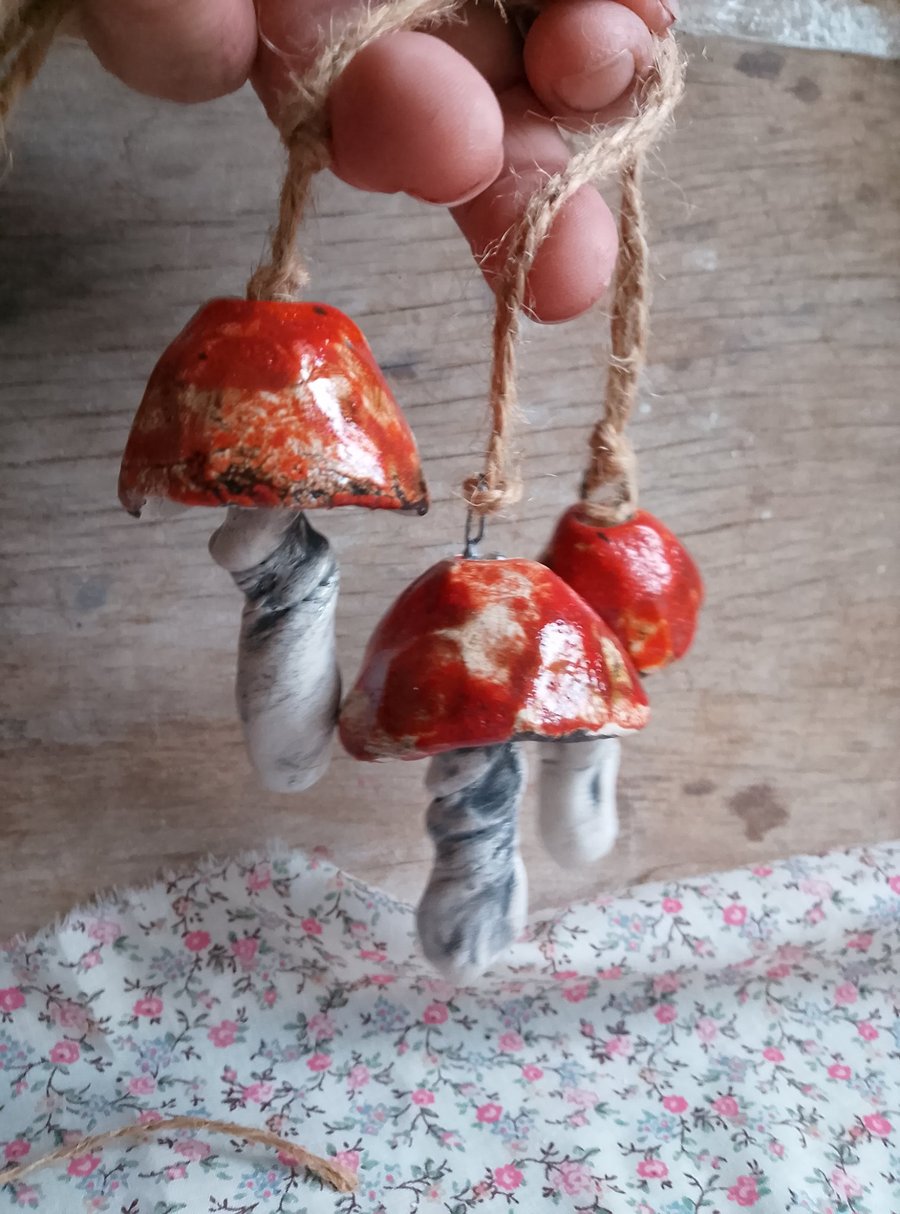 ceramic hanging mushroom dark orange small