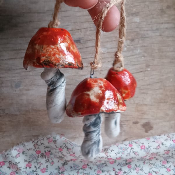ceramic hanging mushroom dark orange small