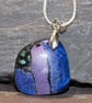 Purple & Blue Patchwork Dichroic Glass Square Pendant with Silver Chain - 1276 - Image 3