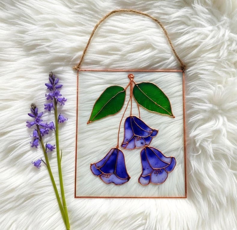 Botanic painting Bluebell flowers Hand Painted Glass Floral Wall Hanging Flowers