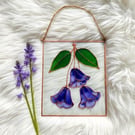 Botanic painting Bluebell flowers Hand Painted Glass Floral Wall Hanging Flowers