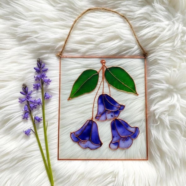 Botanic painting Bluebell flowers Hand Painted Glass Floral Wall Hanging Flowers