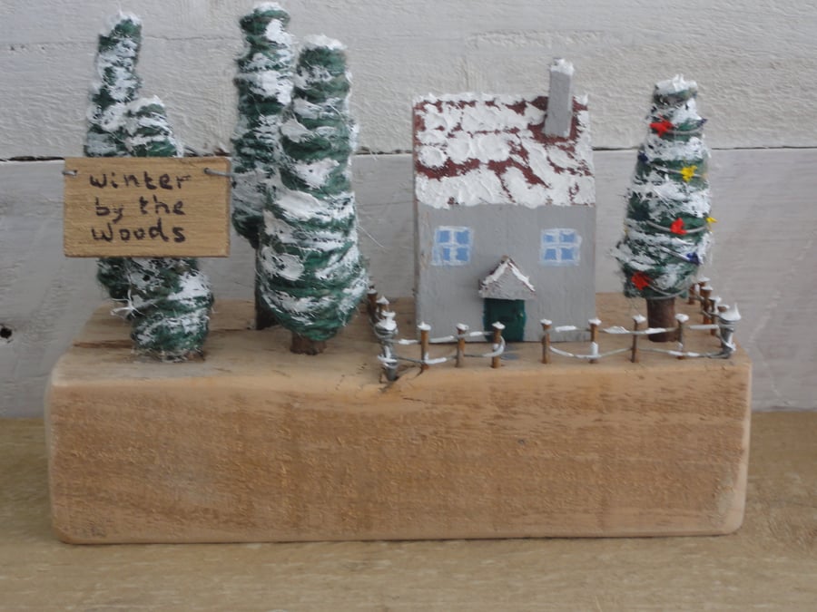 Little wooden cottage at Christmas - scene from reclaimed materials