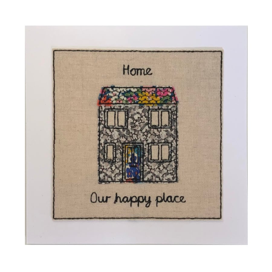 Home Card, Our Happy Place Card, New home Card, Stitched House Card