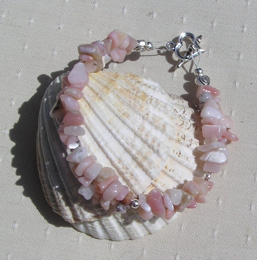 Pink Opal Crystal Gemstone Chakra Beaded Bracelet "Ophelia"