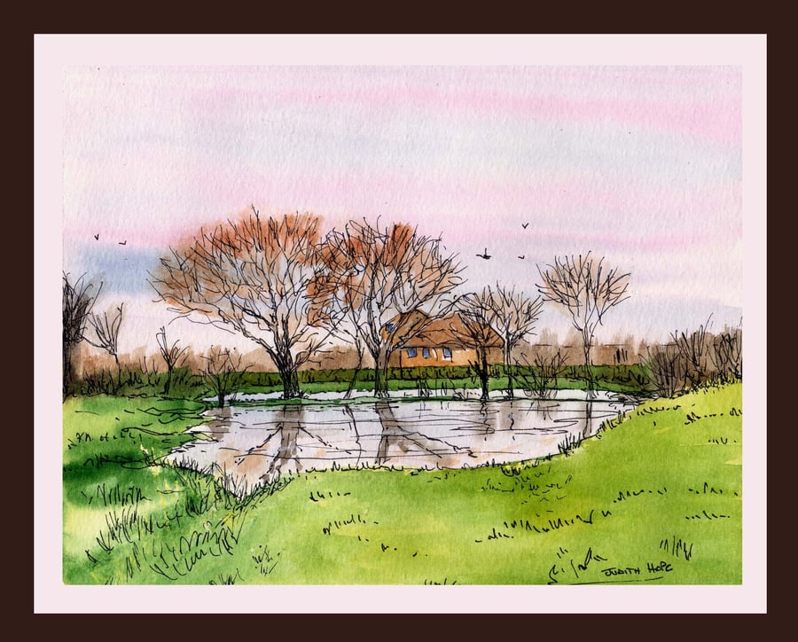 The Lower Pond, Maldon Road, Steeple, Essex. Original Watercolour