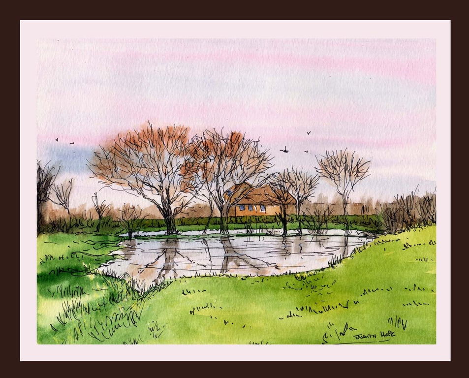 The Lower Pond, Maldon Road, Steeple, Essex. Original Watercolour