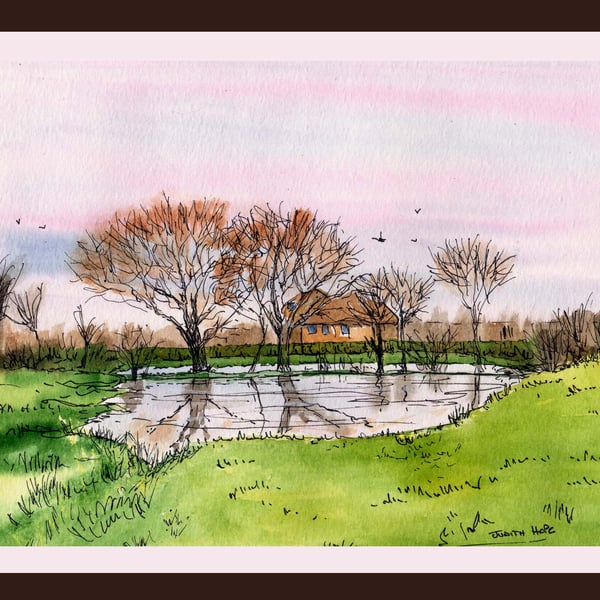 The Lower Pond, Maldon Road, Steeple, Essex. Original Watercolour