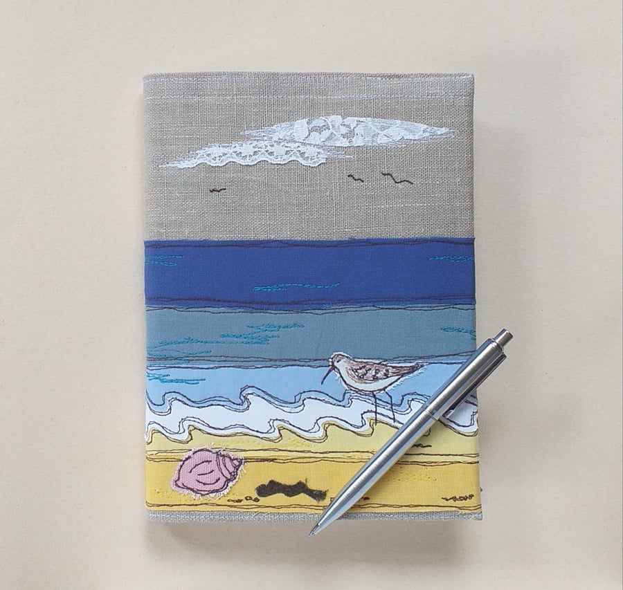Notebook Cover with Embroidered Seascape