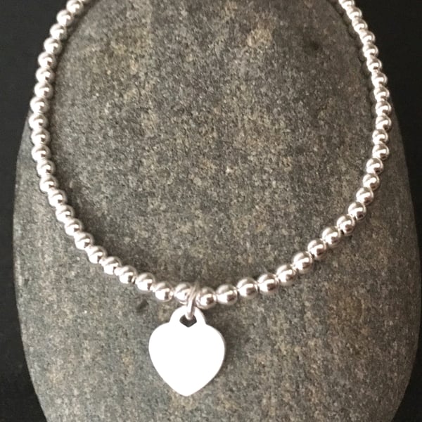 Silvora Initial Bracelet for Women Sterling Silver Heart Charm Bracelets  Tiny Letter Pendant Hand Jewellery Adjustable 6.3+2