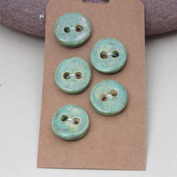 5 Small Round Verdigris Handmade Ceramic Buttons