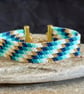 Handmade Beadwork Geometric Cuff Bracelet in Turquoise, Navy, White & Gold 