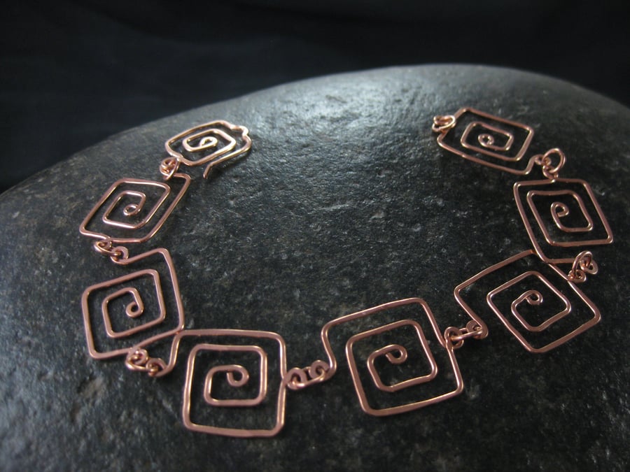 Copper square spiral bracelet