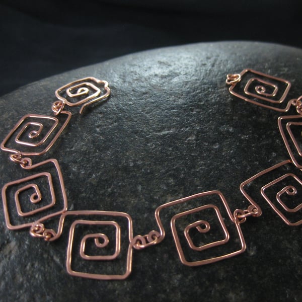 Copper square spiral bracelet
