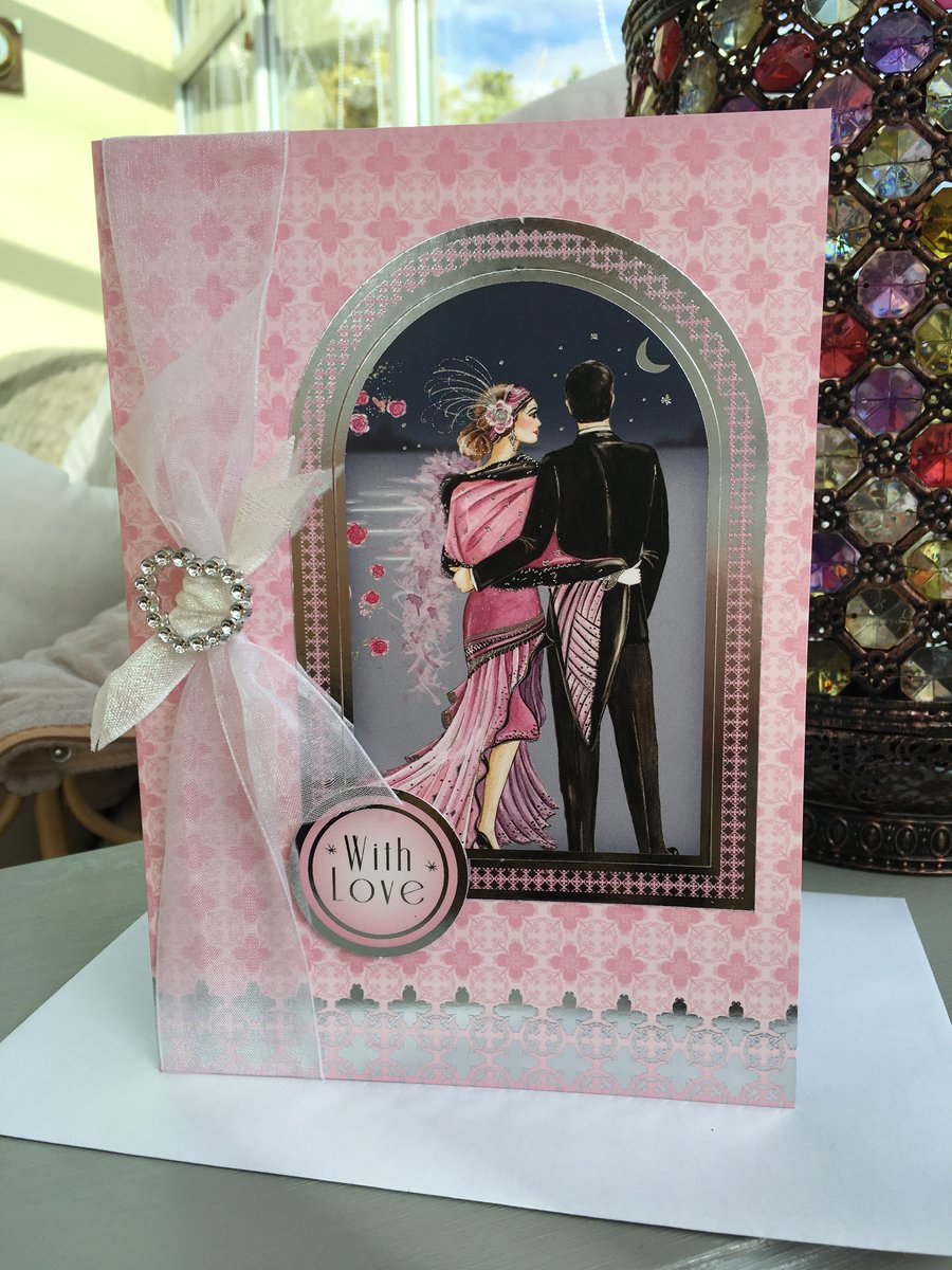 Art Deco romantic couple anniversary or engagement  card