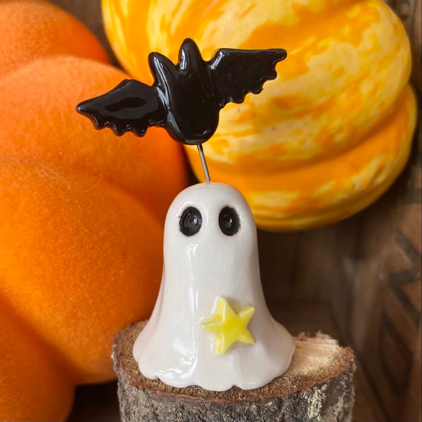 Small Standing Ceramic ghost with bat