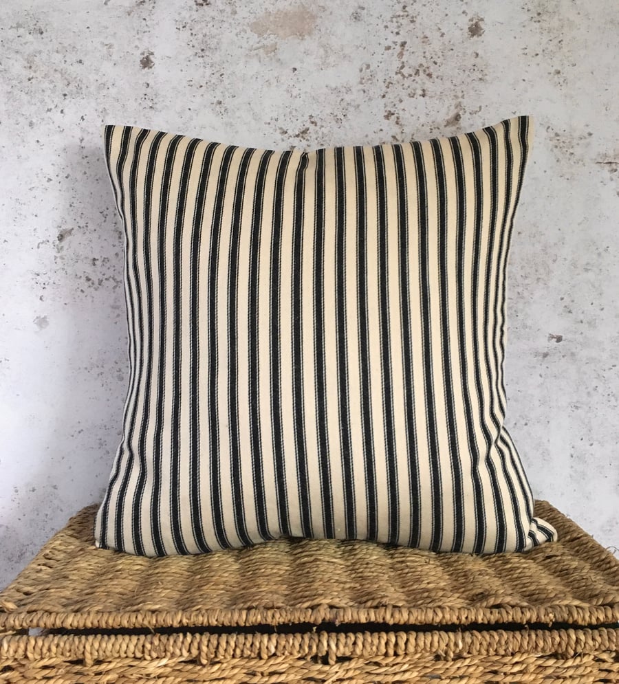 Ticking Cushion Cover with Black Stripes 16” x 16”