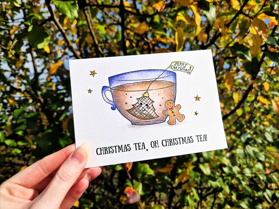 Cute Christmas Card, Christmas Carol Pun Card, Christmas Tea!