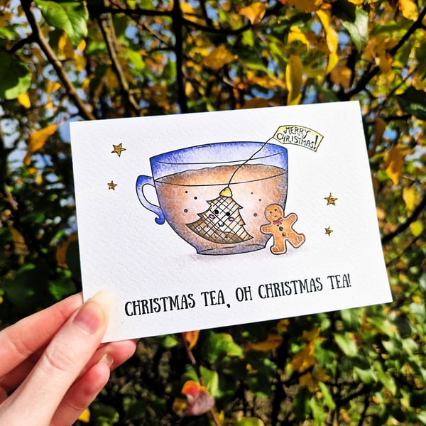 Cute Christmas Card, Christmas Carol Pun Card, Christmas Tea!