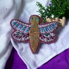 Unusual Hand Embroidered Felt Dragonfly Brooch