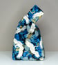 Reversible Japanese Knot Bag - Cranes and Chrysanthemums - Black Satin Lined